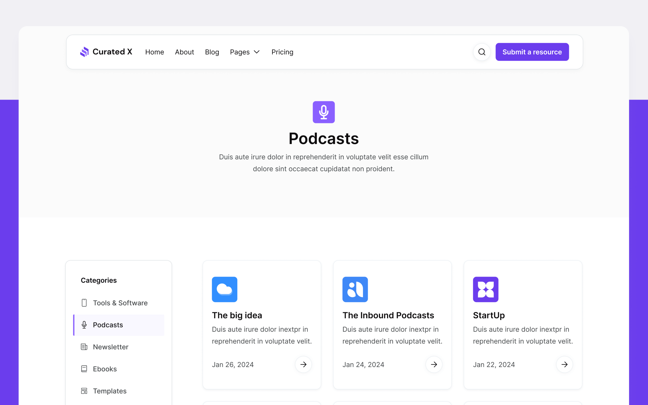 Curated X Template para Webflow