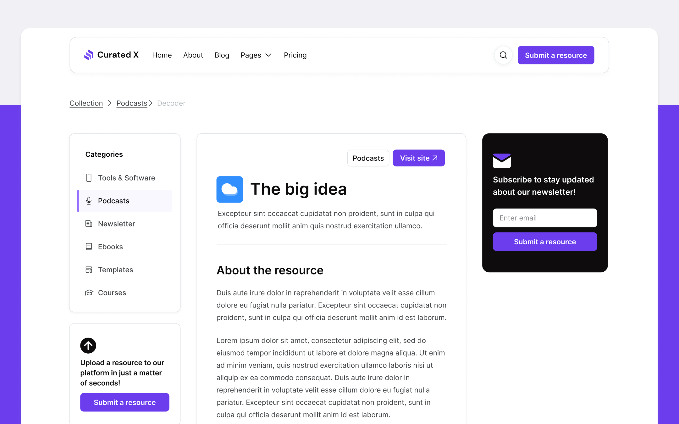 Curated X Template para Webflow