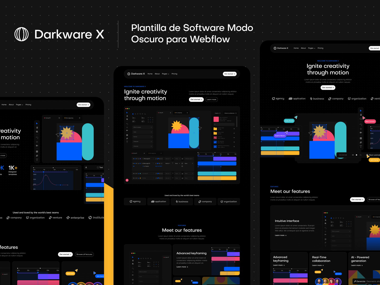 Plantilla de Software Modo Oscuro para Webflow