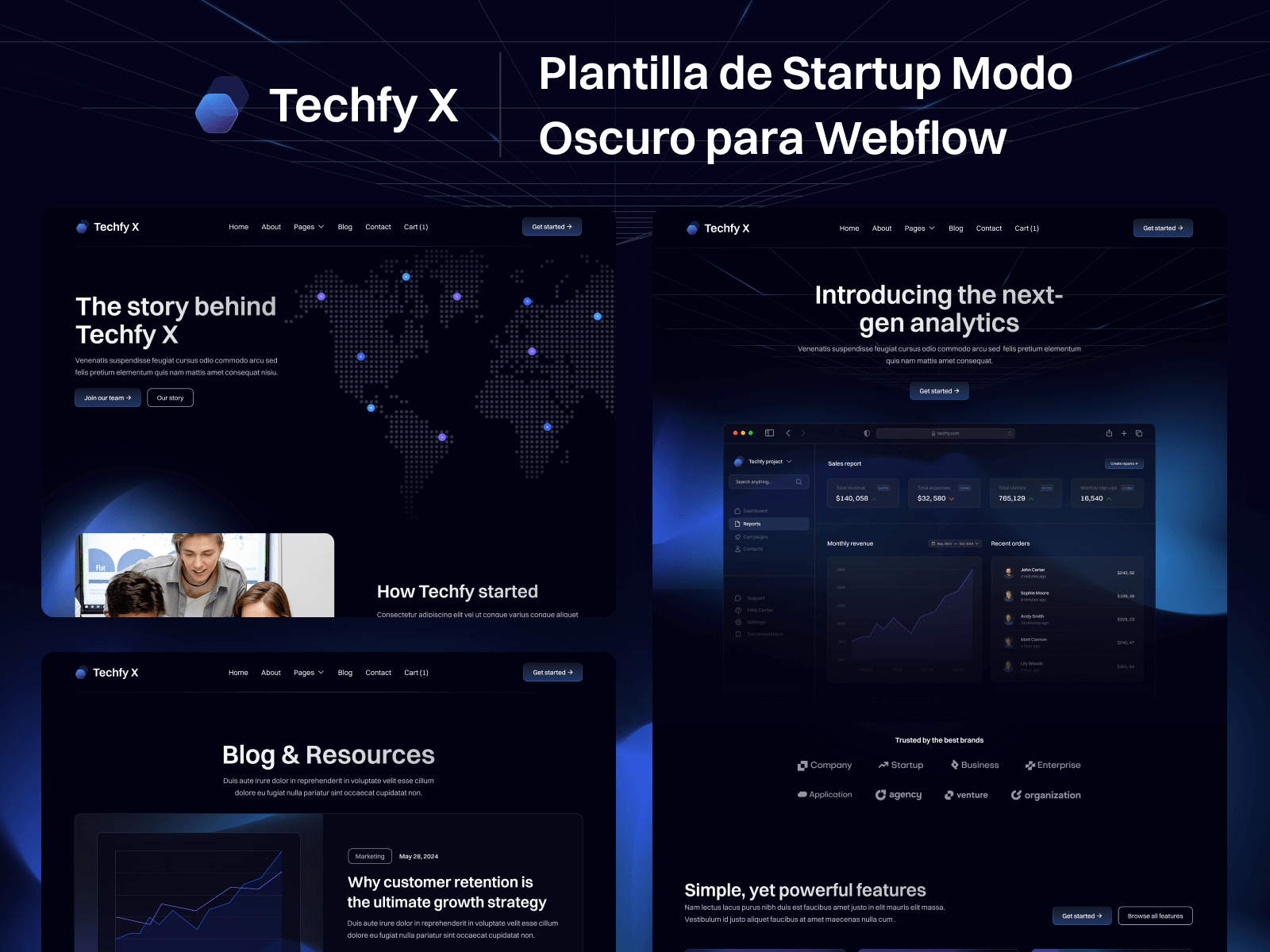 Plantilla de Startup Modo Oscuro para Webflow