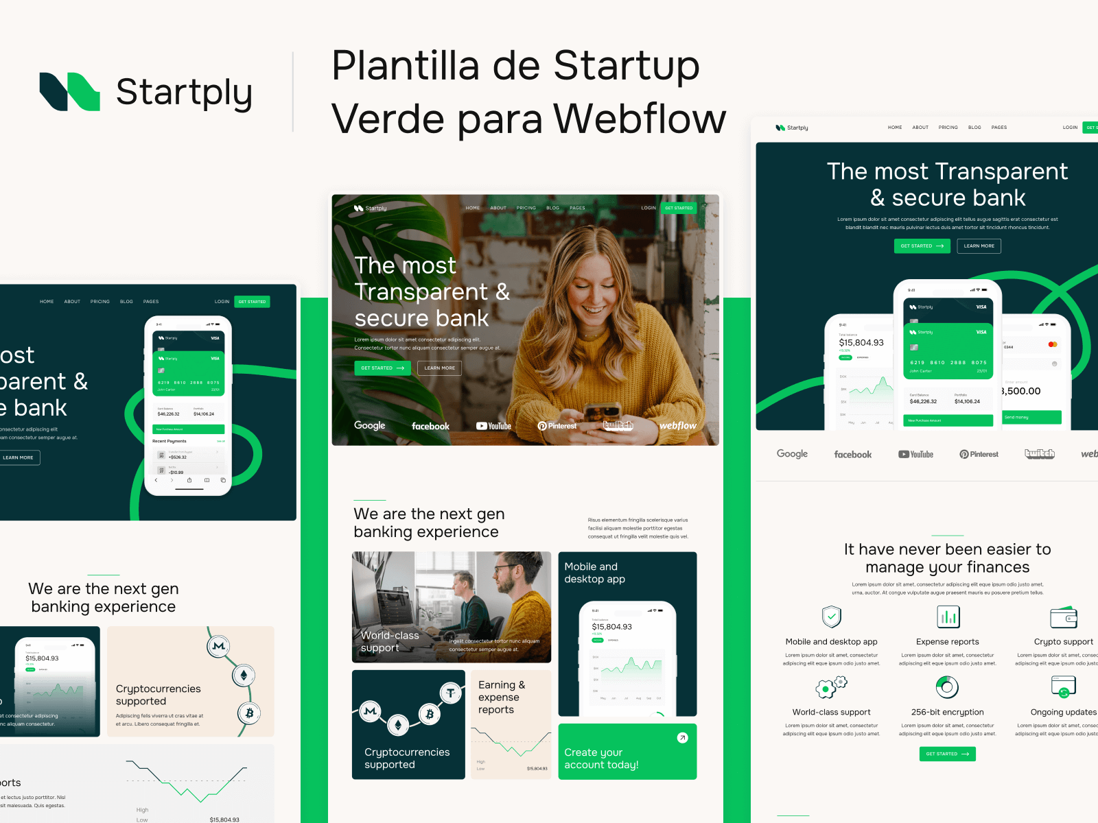 Plantilla de Startup Verde para Webflow