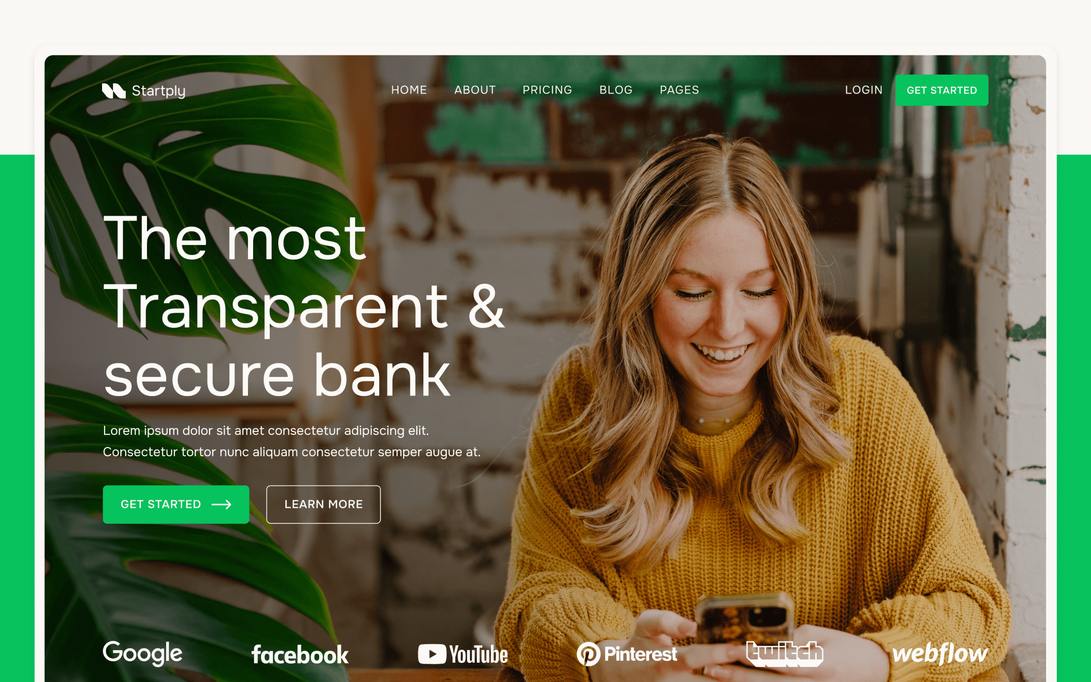 Plantilla de Startup Verde para Webflow