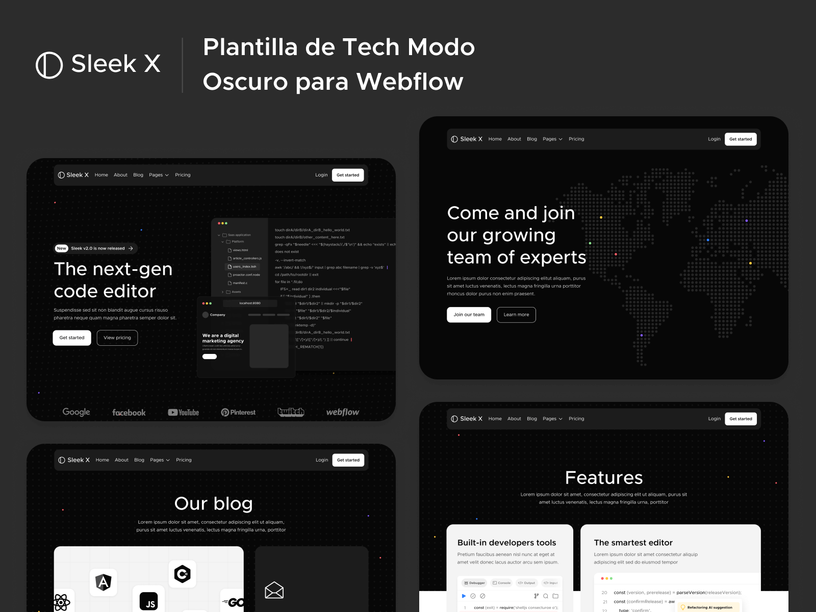 Plantilla de Tech en Modo Oscuro para Webflow