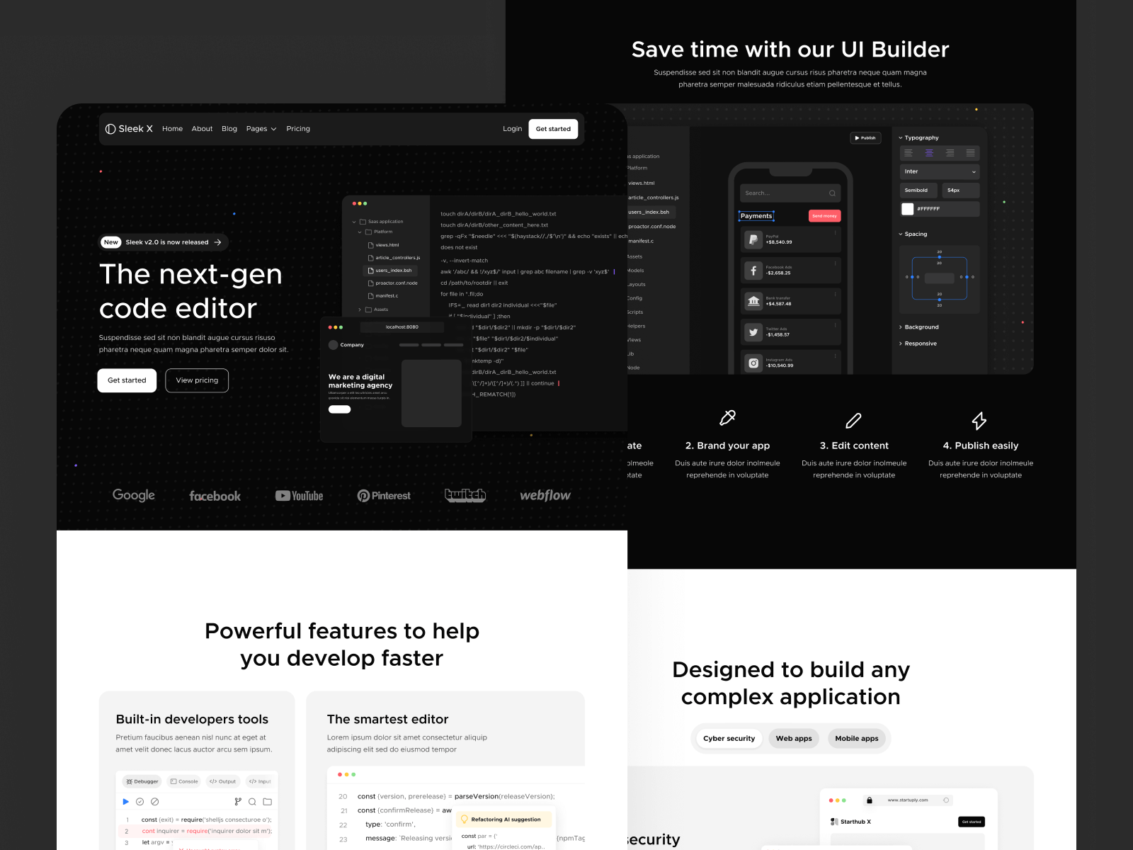 emplate de Software como Servicio Modo Noche para Webflow