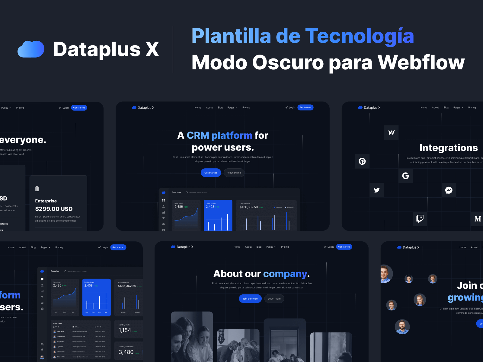 Plantilla de Tecnología Modo Oscuro para Webflow