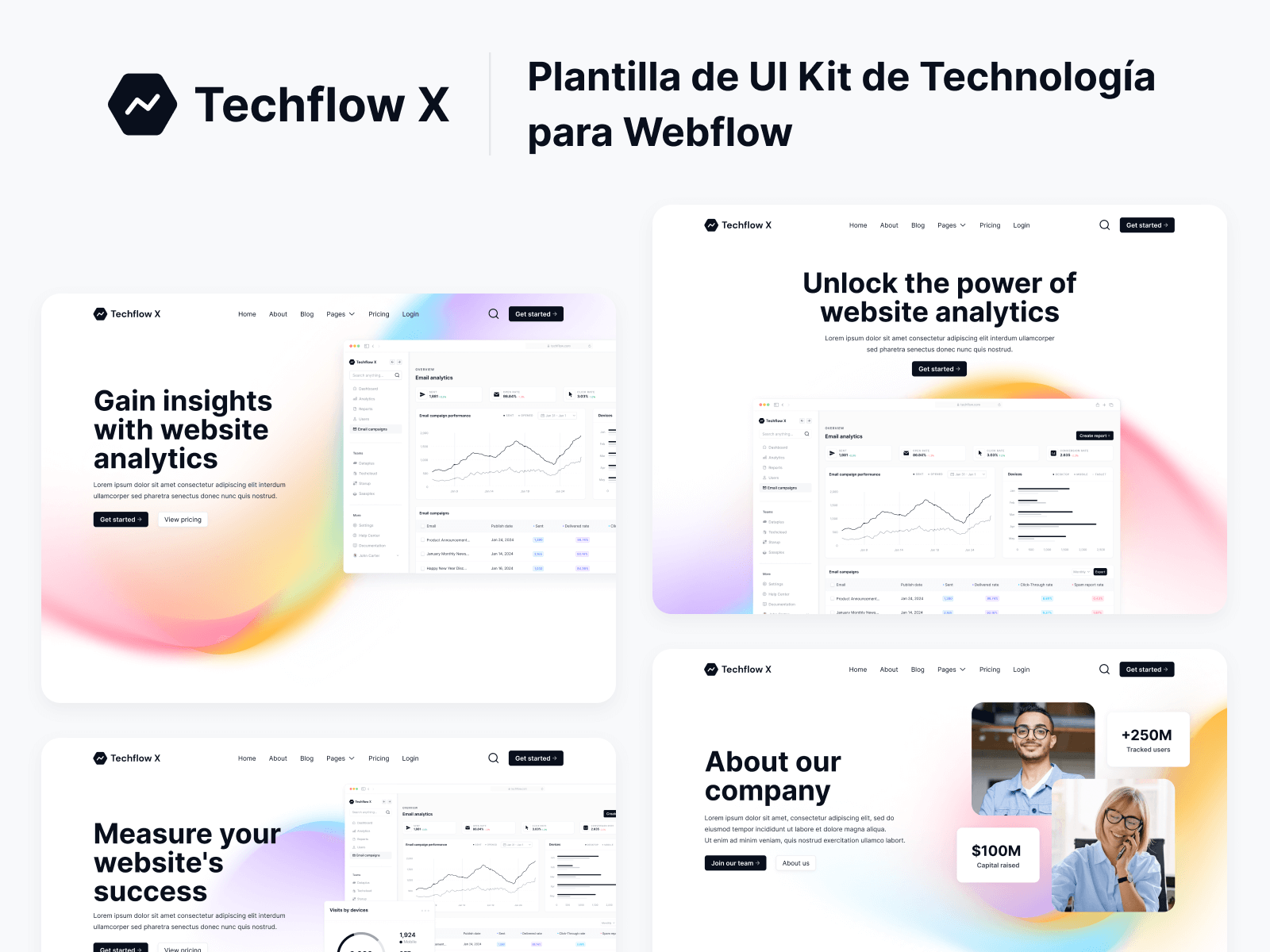 Plantilla de UI Kit de Technología para Webflow