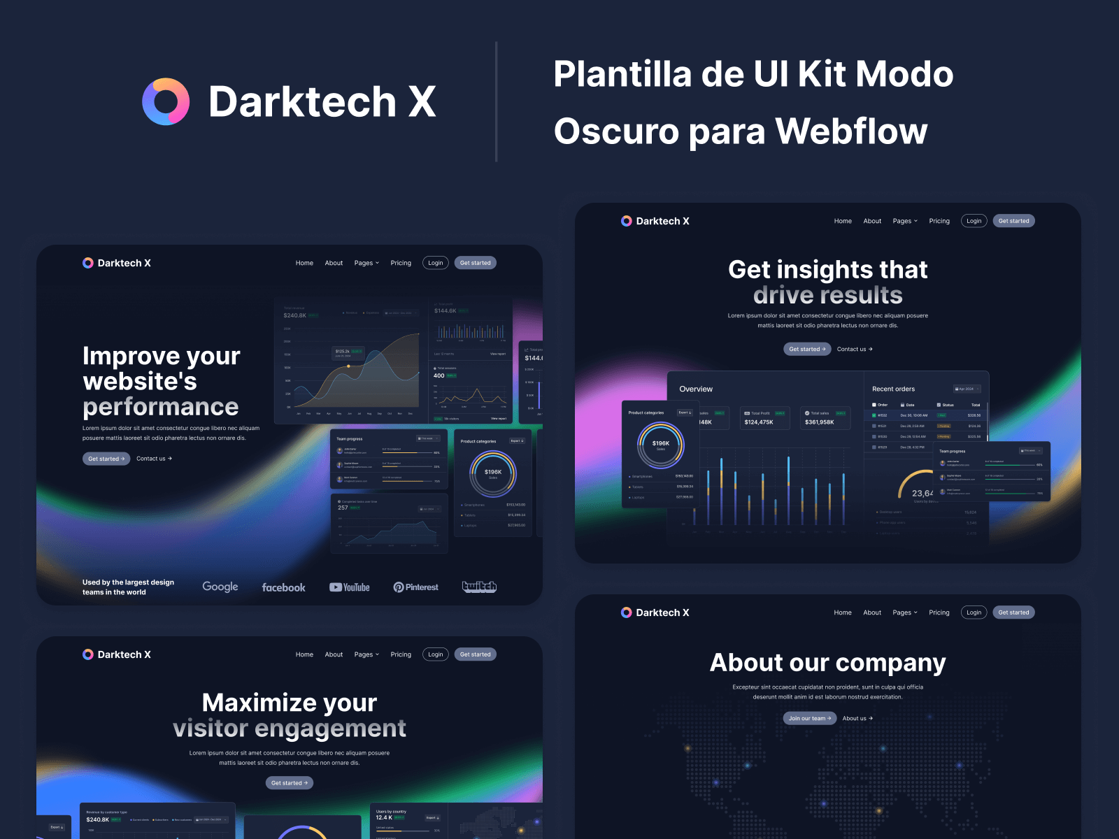 Plantilla de UI Kit Modo Oscuro para Webflow